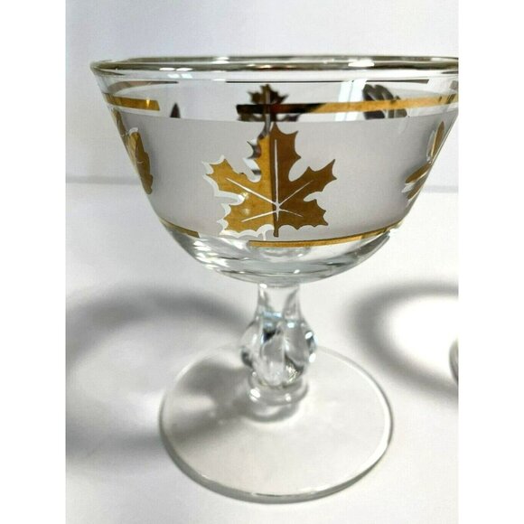 Vintage Set of 2 Libbey Starlyte Gold Leaf Frosted Sherbet Champagne Glasses MCM - Picture 5 of 6